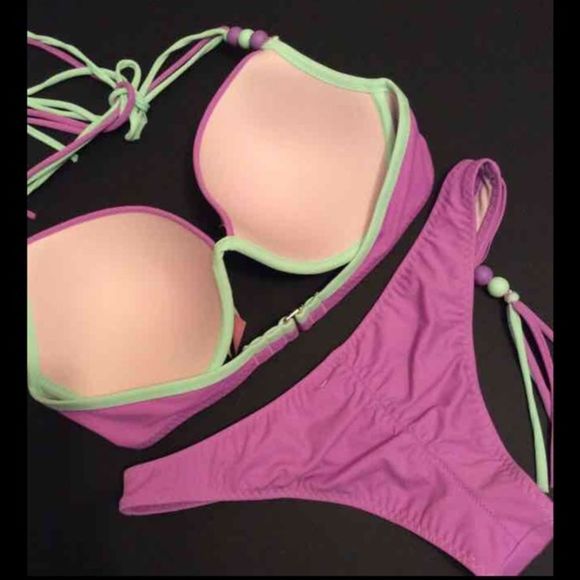 NWT VS BIKINI LILAC PURPLE MINT BEADS STRAPPY - Picture 4 of 4